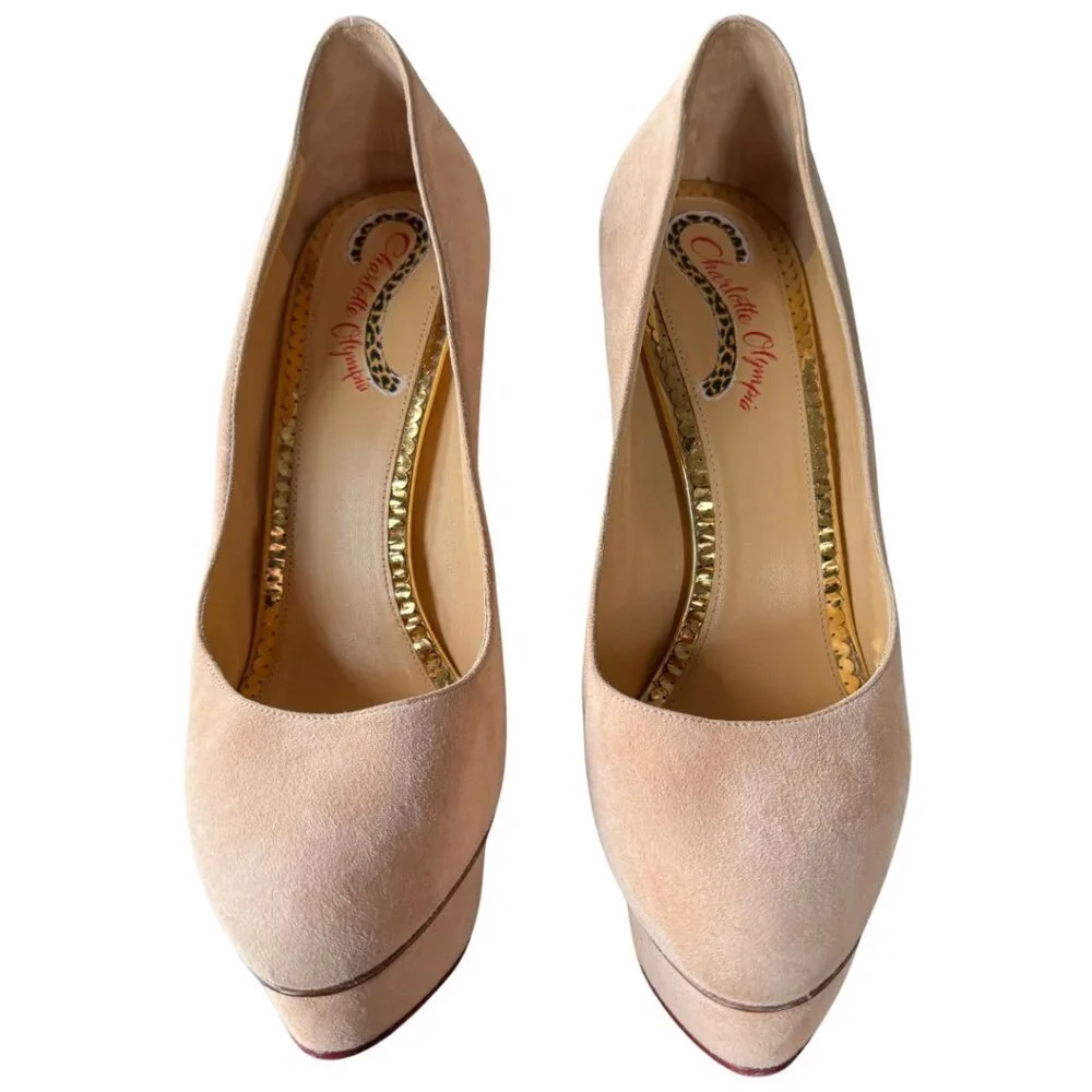 Charlotte Olympia DOLLY Platform Pumps Heels BLUSH NUDE Suede Shoes Womens 41
